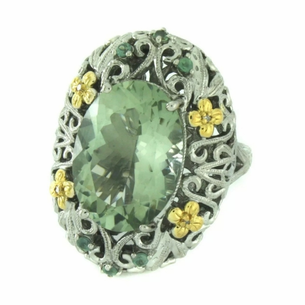 HSN Prasiolite and Alexandrite Gem Nouveau 925 Ring